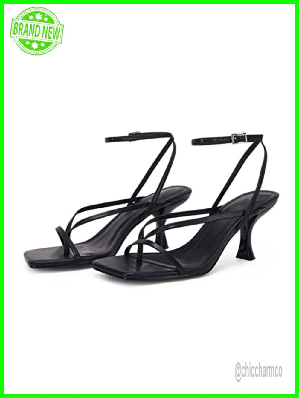 Women's Kitten Heel Square Toe Strappy Sandals Party Mules